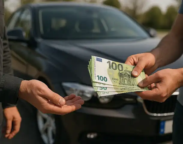 Bargeld wird bei einem erfolgreichen Autoankauf in Tübingen übergeben.